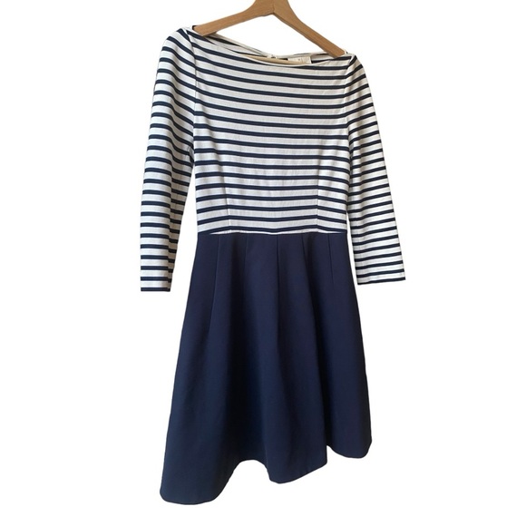 KATE SPADE Selma Striped Fit & Flare Ponte Dress Size 4 Navy  Pockets Easter - Picture 4 of 13